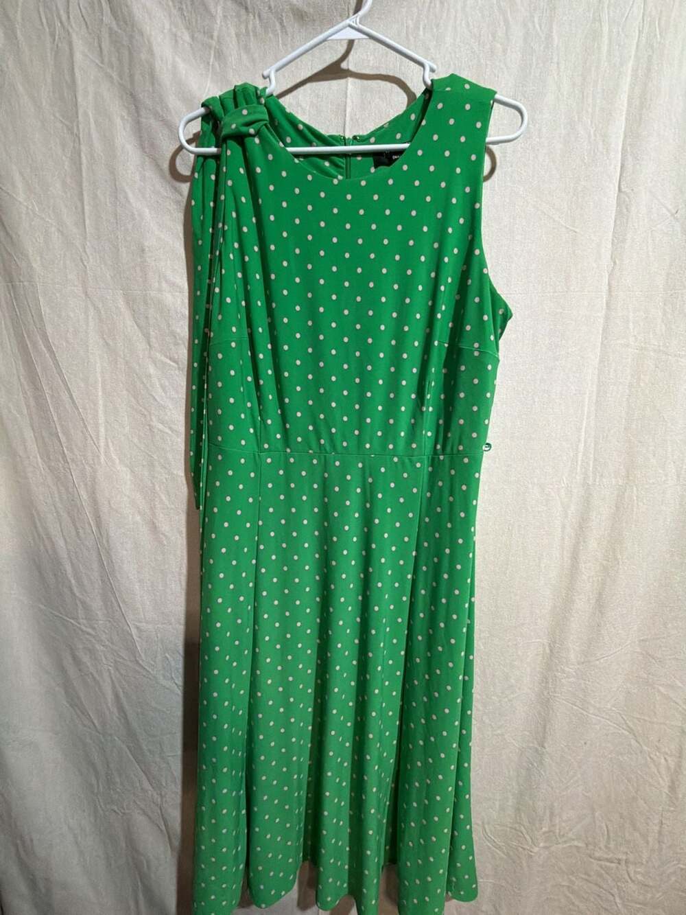 Kasper Women Green and Pink Polka Dot Sleeveless Midi Dress Size 14